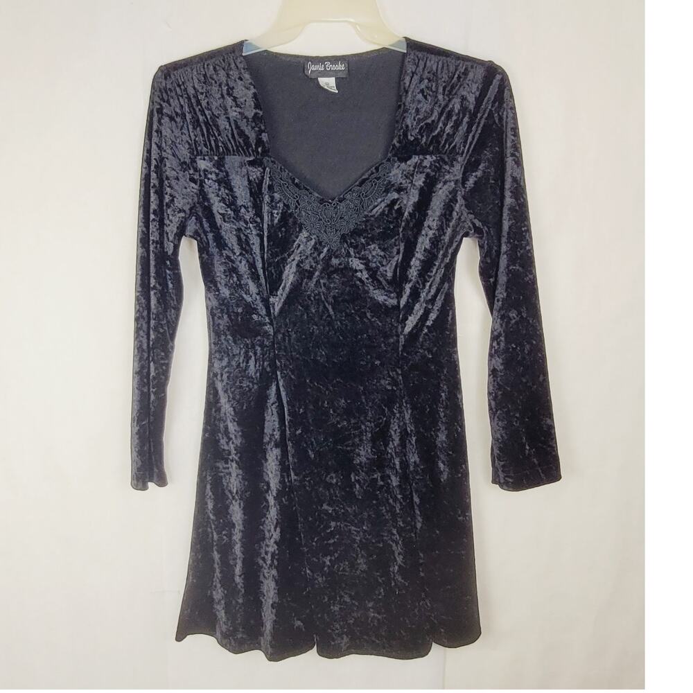 Vintage Jaime Brooke black velvet dress lace detail long sleeve size medium Goth